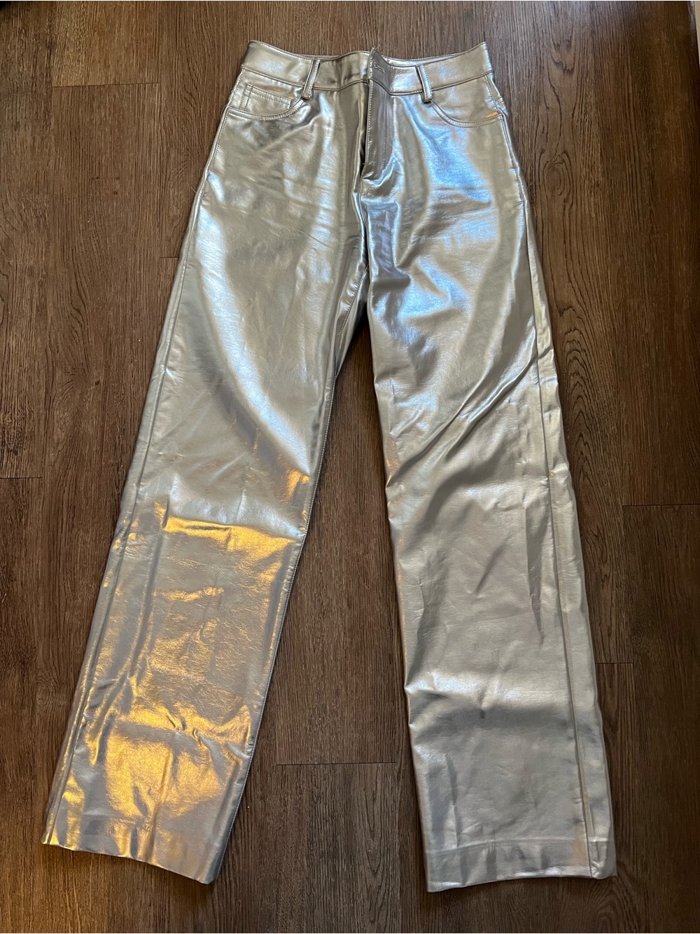 Mango Metallic Silver Straight-Leg Pants